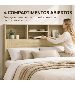 Cabecero de Cama 140 cm con Almacenaje Cabezal de Cama con 4 Compartimentos Abiertos para Dormitorio Roble