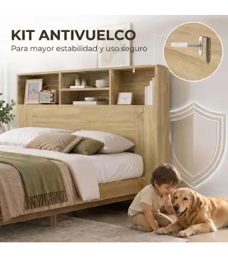 Cabecero de Cama 140 cm con Almacenaje Cabezal de Cama con 4 Compartimentos Abiertos para Dormitorio Roble