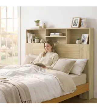 Cabecero de Cama 140 cm con Almacenaje Cabezal de Cama con 4 Compartimentos Abiertos para Dormitorio Roble