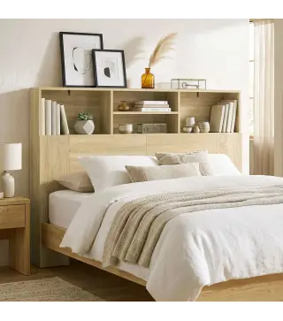 Cabecero de Cama 140 cm con Almacenaje Cabezal de Cama con 4 Compartimentos Abiertos para Dormitorio Roble