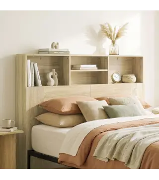 Cabecero de Cama 140 cm con Almacenaje Cabezal de Cama con 4 Compartimentos Abiertos para Dormitorio Roble