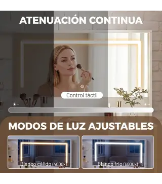 Tocador de Maquillaje con Espejo Luces LED Taburete 5 Cajones 2 Compartimentos y 2 Estantes de Cristal Blanco