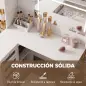 Tocador de Maquillaje con Espejo Luces LED Taburete 5 Cajones 2 Compartimentos y 2 Estantes de Cristal Blanco Tocador de Maquillaje con Espejo Luces LED Taburete 5 Cajones 2 Compartimentos y 2 Estantes de Cristal Blanco