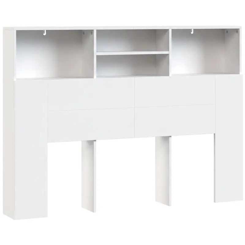 Cabecero de Cama 140 cm con Almacenaje Cabezal de Cama con 4 Compartimentos Abiertos para Dormitorio Blanco Cabecero de Cama 140 cm con Almacenaje Cabezal de Cama con 4 Compartimentos Abiertos para Dormitorio Blanco