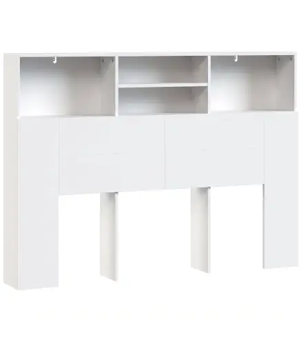 Cabecero de Cama 140 cm con Almacenaje Cabezal de Cama con 4 Compartimentos Abiertos para Dormitorio Blanco