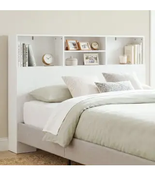 Cabecero de Cama 140 cm con Almacenaje Cabezal de Cama con 4 Compartimentos Abiertos para Dormitorio Blanco