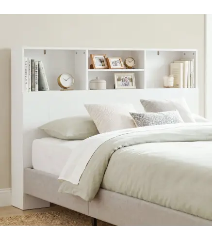 Cabecero de Cama 140 cm con Almacenaje Cabezal de Cama con 4 Compartimentos Abiertos para Dormitorio Blanco