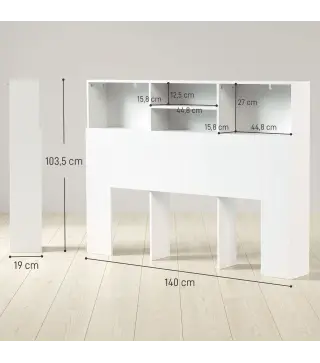 Cabecero de Cama 140 cm con Almacenaje Cabezal de Cama con 4 Compartimentos Abiertos para Dormitorio Blanco