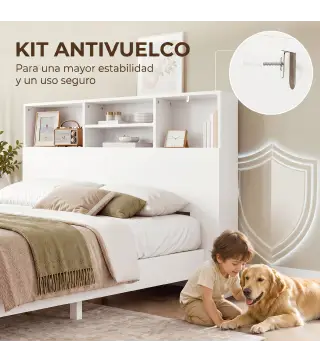 Cabecero de Cama 140 cm con Almacenaje Cabezal de Cama con 4 Compartimentos Abiertos para Dormitorio Blanco