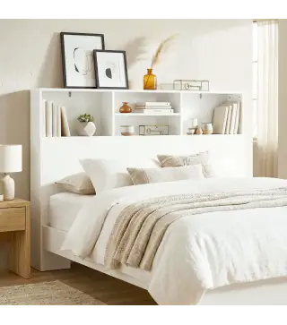 Cabecero de Cama 140 cm con Almacenaje Cabezal de Cama con 4 Compartimentos Abiertos para Dormitorio Blanco