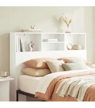 Cabecero de Cama 140 cm con Almacenaje Cabezal de Cama con 4 Compartimentos Abiertos para Dormitorio Blanco