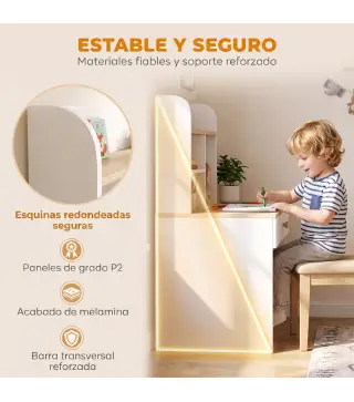 Escritorio Infantil con Estante 3 Compartimentos Abiertos y Cajón para Estudio Entrada 3-8 Años 80x50x100 cm Blanco