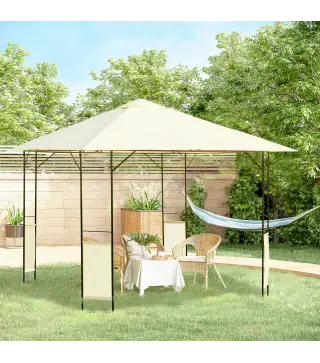 Cenador de Jardín 3x3x2,6 m Pabellón de Exterior con Marco de Acero 8 Orificios de Drenaje Impermeable Crema