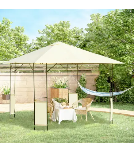 Cenador de Jardín 3x3x2,6 m Pabellón de Exterior con Marco de Acero 8 Orificios de Drenaje Impermeable Crema