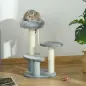 Árbol Rascador para Gato Ø40x65 cm con 3 niveles y Cuerda Colgante Plataformas y Postes con Cuerda de Sisal Natural Gris