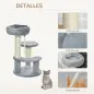 Árbol Rascador para Gato Ø40x65 cm con 3 niveles y Cuerda Colgante Plataformas y Postes con Cuerda de Sisal Natural Gris