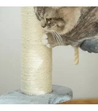 Árbol Rascador para Gato Ø40x65 cm con 3 niveles y Cuerda Colgante Plataformas y Postes con Cuerda de Sisal Natural Gris