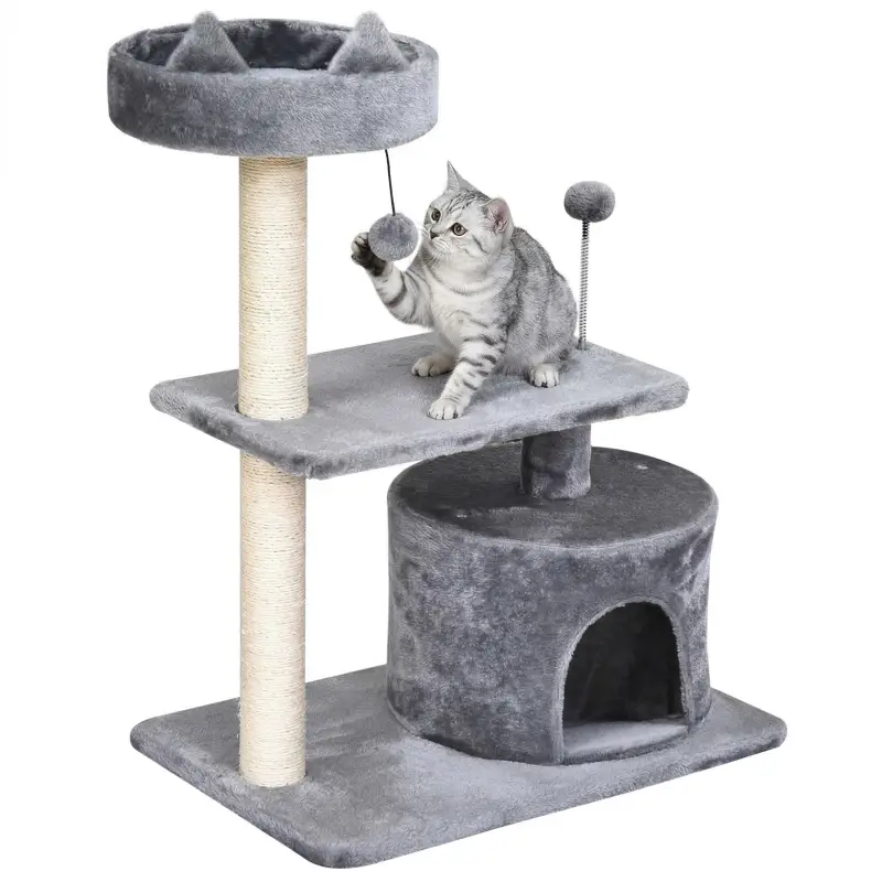 Árbol Rascador para Gatos 81 cm Torre para Gatos con Cama Plataforma Refugio Poste de Sisal y Bolas 60x40x81 cm Gris Árbol Rascador para Gatos 81 cm Torre para Gatos con Cama Plataforma Refugio Poste de Sisal y Bolas 60x40x81 cm Gris