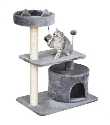 Árbol Rascador para Gatos 81 cm Torre para Gatos con Cama Plataforma Refugio Poste de Sisal y Bolas 60x40x81 cm Gris