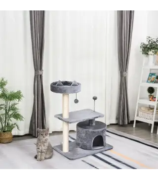 Árbol Rascador para Gatos 81 cm Torre para Gatos con Cama Plataforma Refugio Poste de Sisal y Bolas 60x40x81 cm Gris