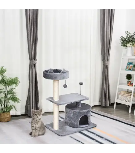Árbol Rascador para Gatos 81 cm Torre para Gatos con Cama Plataforma Refugio Poste de Sisal y Bolas 60x40x81 cm Gris
