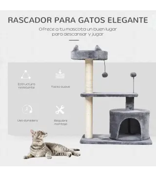 Árbol Rascador para Gatos 81 cm Torre para Gatos con Cama Plataforma Refugio Poste de Sisal y Bolas 60x40x81 cm Gris