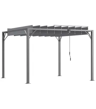 Cenador de Jardín 3x3 m con Diseño de Lamas Superior Giratorio hasta 135° Protección UV 50+ y Marco de Aluminio Gris