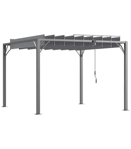 Cenador de Jardín 3x3 m con Diseño de Lamas Superior Giratorio hasta 135° Protección UV 50+ y Marco de Aluminio Gris