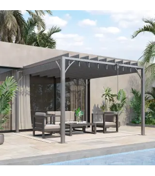 Cenador de Jardín 3x3 m con Diseño de Lamas Superior Giratorio hasta 135° Protección UV 50+ y Marco de Aluminio Gris
