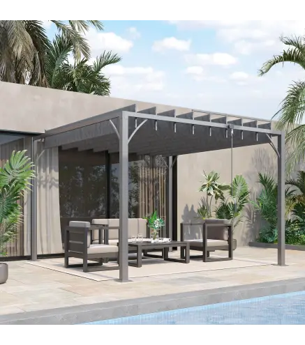 Cenador de Jardín 3x3 m con Diseño de Lamas Superior Giratorio hasta 135° Protección UV 50+ y Marco de Aluminio Gris