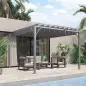 Cenador de Jardín 3x3 m con Diseño de Lamas Superior Giratorio hasta 135° Protección UV 50+ y Marco de Aluminio Gris Cenador de Jardín 3x3 m con Diseño de Lamas Superior Giratorio hasta 135° Protección UV 50+ y Marco de Aluminio Gris