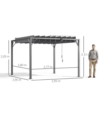 Cenador de Jardín 3x3 m con Diseño de Lamas Superior Giratorio hasta 135° Protección UV 50+ y Marco de Aluminio Gris