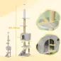 Árbol para Gatos de Suelo a Techo de 225-255 cm con Altura Ajustable Múltiples Plataformas Escalera Bola Colgante Gris