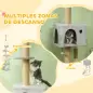 Árbol para Gatos de Suelo a Techo de 225-255 cm con Altura Ajustable Múltiples Plataformas Escalera Bola Colgante Gris