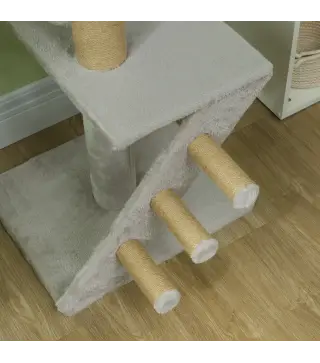 Árbol para Gatos de Suelo a Techo de 225-255 cm con Altura Ajustable Múltiples Plataformas Escalera Bola Colgante Gris