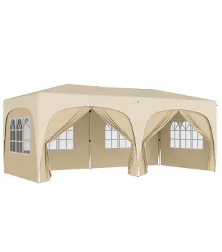 Cenador Plegable 3x6 m Gazabo con Paneles Laterales UPF50+ Altura Ajustable Bolsa de Transporte Arena