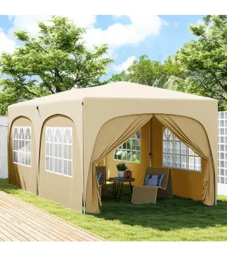 Cenador Plegable 3x6 m Gazabo con Paneles Laterales UPF50+ Altura Ajustable Bolsa de Transporte Arena