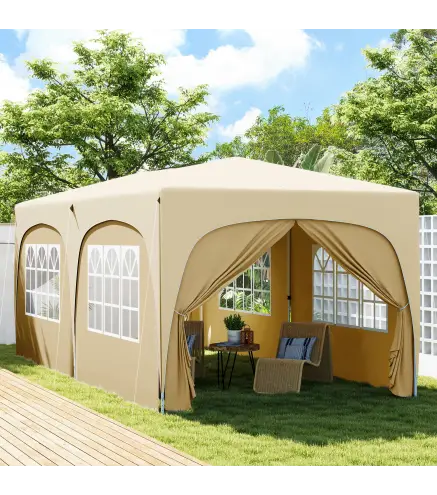 Cenador Plegable 3x6 m Gazabo con Paneles Laterales UPF50+ Altura Ajustable Bolsa de Transporte Arena