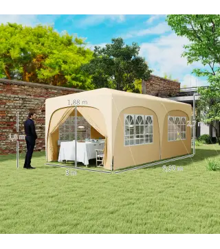 Cenador Plegable 3x6 m Gazabo con Paneles Laterales UPF50+ Altura Ajustable Bolsa de Transporte Arena