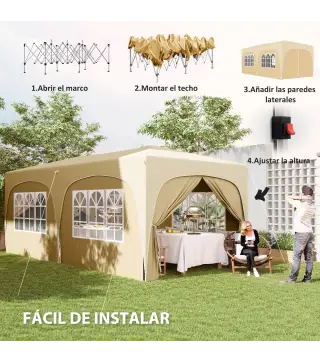Cenador Plegable 3x6 m Gazabo con Paneles Laterales UPF50+ Altura Ajustable Bolsa de Transporte Arena