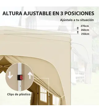 Cenador Plegable 3x6 m Gazabo con Paneles Laterales UPF50+ Altura Ajustable Bolsa de Transporte Arena