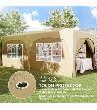 Cenador Plegable 3x6 m Gazabo con Paneles Laterales UPF50+ Altura Ajustable Bolsa de Transporte Arena