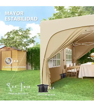 Cenador Plegable 3x6 m Gazabo con Paneles Laterales UPF50+ Altura Ajustable Bolsa de Transporte Arena