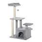 Árbol Rascador para Gatos Altura 114 cm con Postes de Sisal 3 Plataformas Casita y 2 Bolas Colgantes Gris Claro