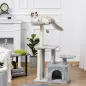 Árbol Rascador para Gatos Altura 114 cm con Postes de Sisal 3 Plataformas Casita y 2 Bolas Colgantes Gris Claro