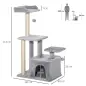 Árbol Rascador para Gatos Altura 114 cm con Postes de Sisal 3 Plataformas Casita y 2 Bolas Colgantes Gris Claro