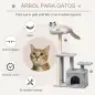 Árbol Rascador para Gatos Altura 114 cm con Postes de Sisal 3 Plataformas Casita y 2 Bolas Colgantes Gris Claro
