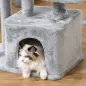 Árbol Rascador para Gatos Altura 114 cm con Postes de Sisal 3 Plataformas Casita y 2 Bolas Colgantes Gris Claro
