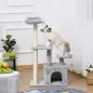 Árbol Rascador para Gatos Altura 114 cm con Postes de Sisal 3 Plataformas Casita y 2 Bolas Colgantes Gris Claro
