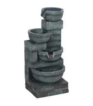 Fuente de Jardín con Iluminación LED Fuente Decorativa en Cascada de 4 Niveles 38x35x78,5 cm Gris